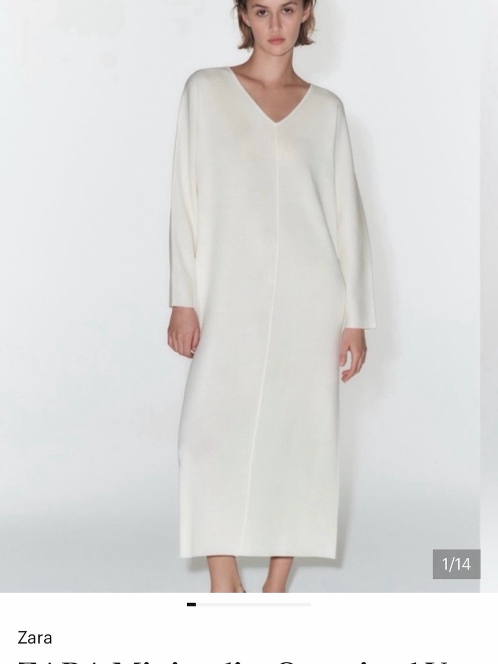 Zara Cream V-Neck Long Sleeve Midi Dress